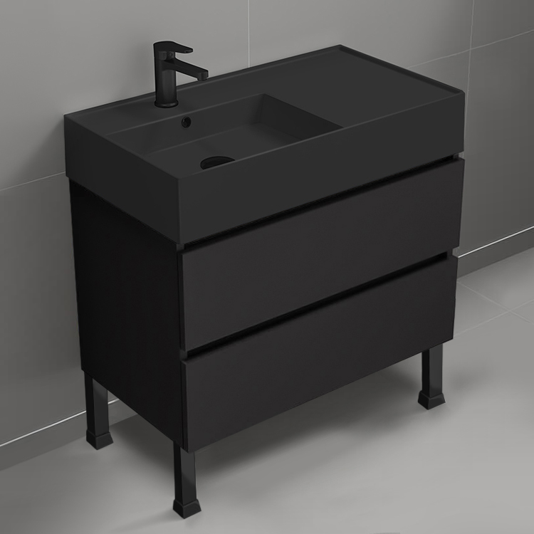 Nameeks BLOCK45 Black Bathroom Vanity With Black Sink, Modern, Free Standing, 32 Inch